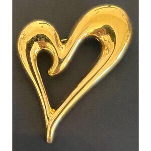 Vtg Monet Open Heart Brooch Pin Gold Tone‎ Signed Valentine Asymmetrical 2"